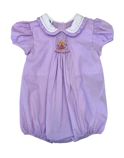 Purple tiger girls smocked bubble