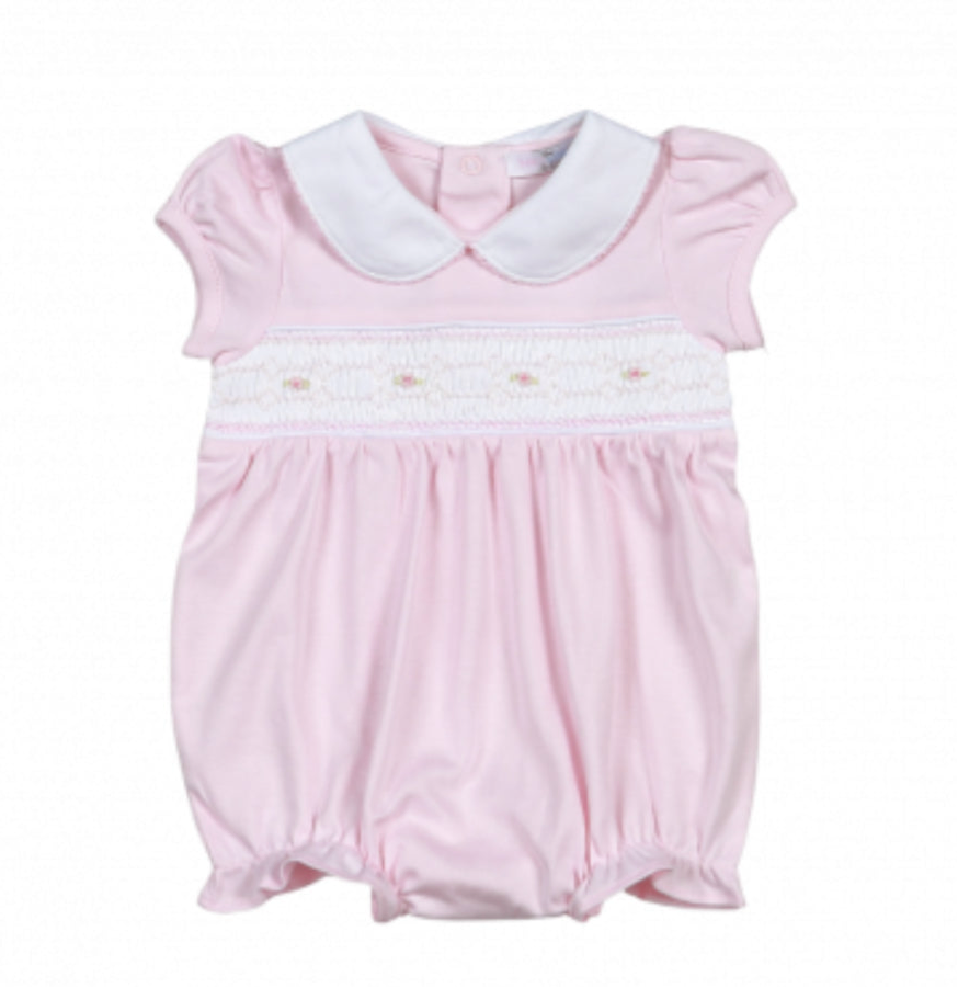 Sally Pink Hand smocked Pima Bubble