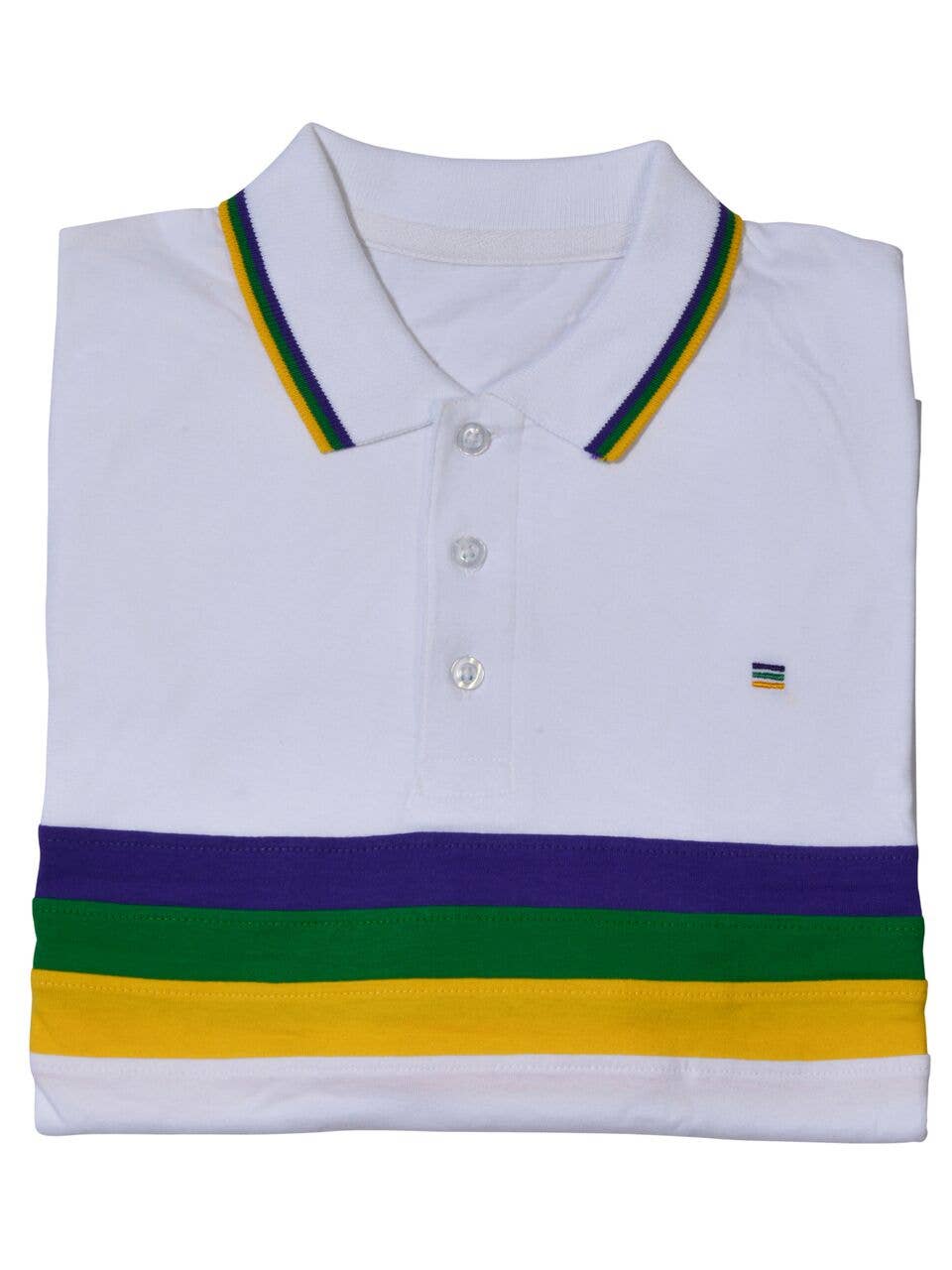 White Chest Stripe Youth Short Sleeve Mardi Gras Polo