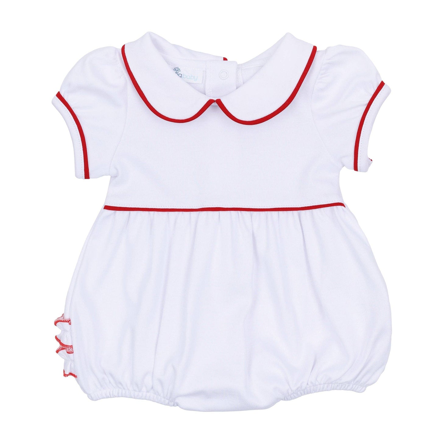 Red and White Collared Ruffle Short Sleeve Bubble