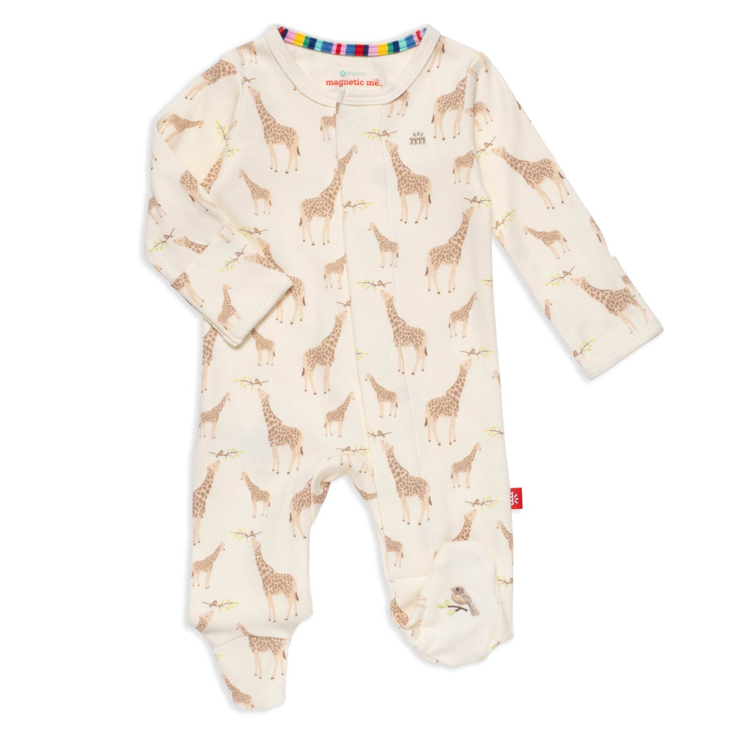 CREAM JOLIE GIRAFFE ORGANIC COTTON MAGNETIC FOOTIE