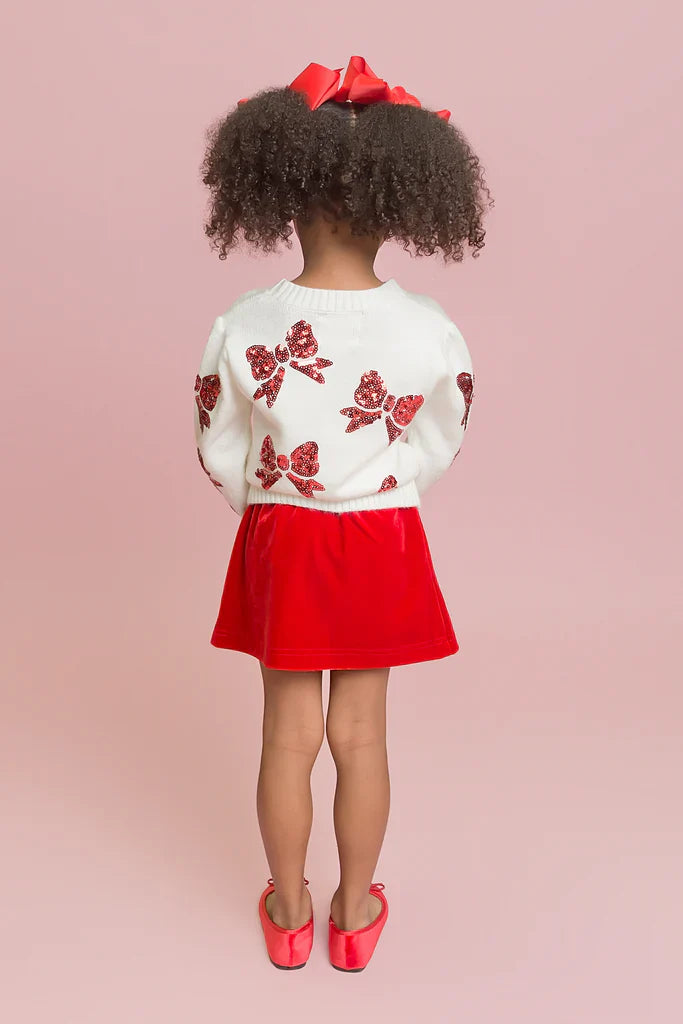 Sequin Red Bows Cream Sweater