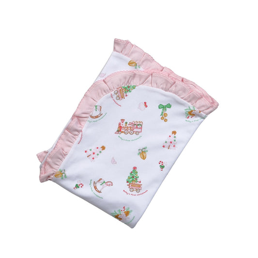 Baby’s 1st Christmas Pima Pink Receiving Blanket
