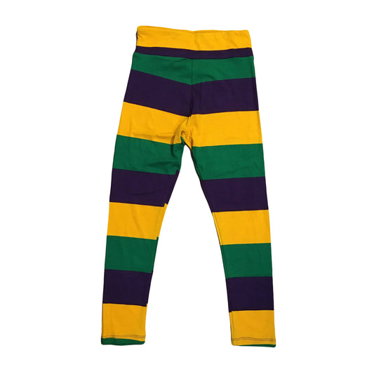 Traditional Mardi Gras striped leggings