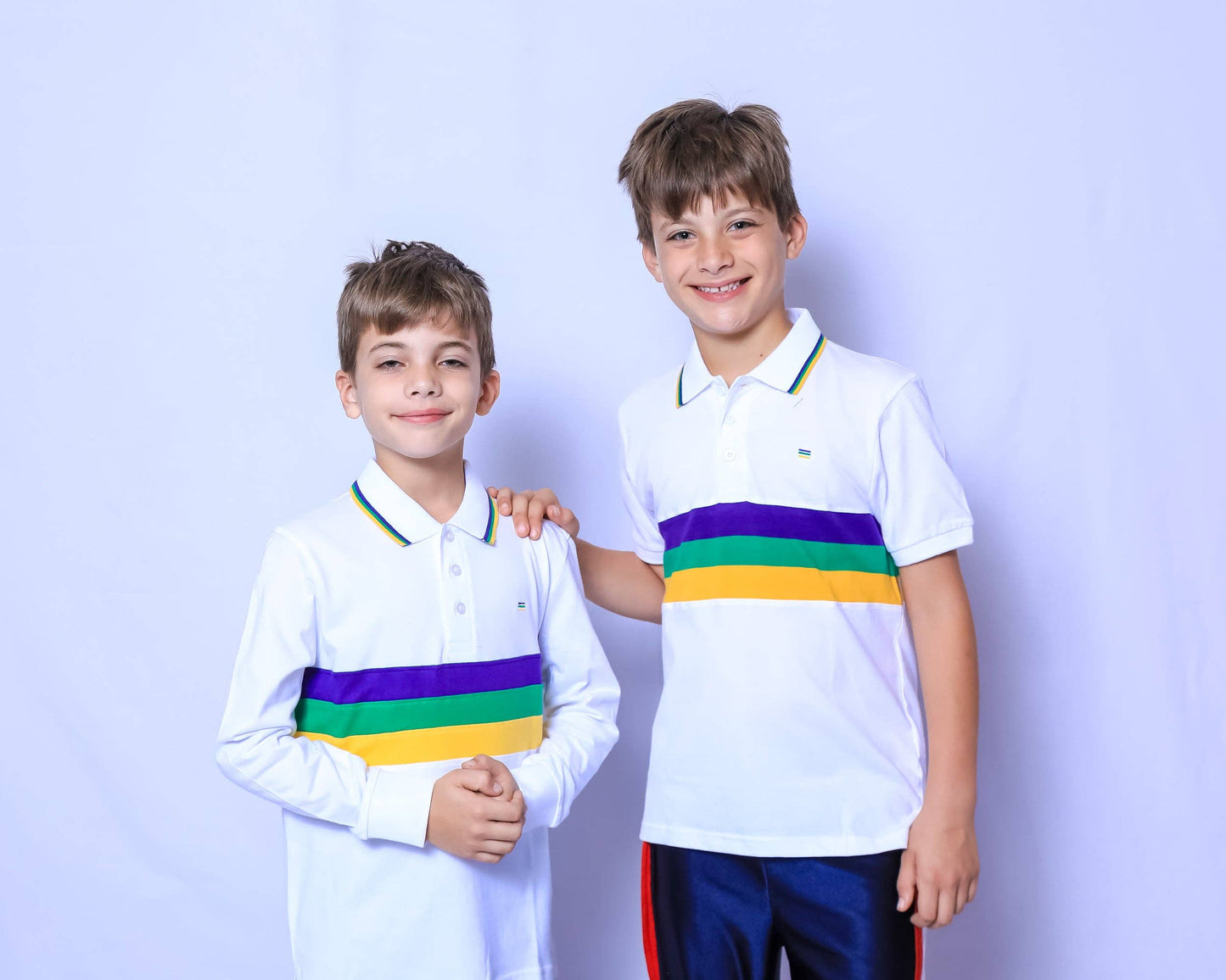 White Chest Stripe Youth Short Sleeve Mardi Gras Polo