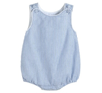 Classic Dark Blue Stripe Seersucker Romper