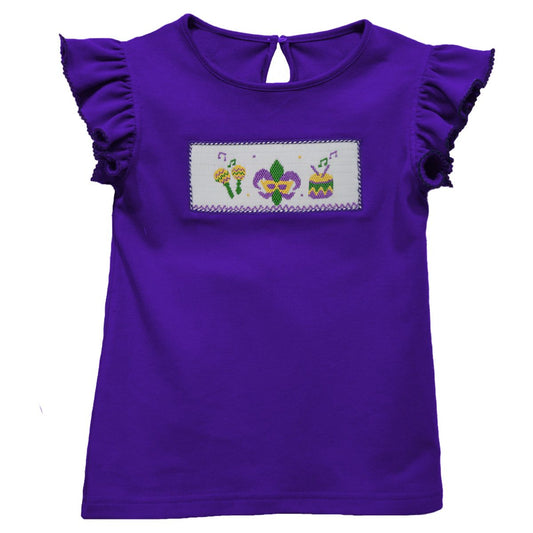 Mardi Gras Smocked Flutter Shirt