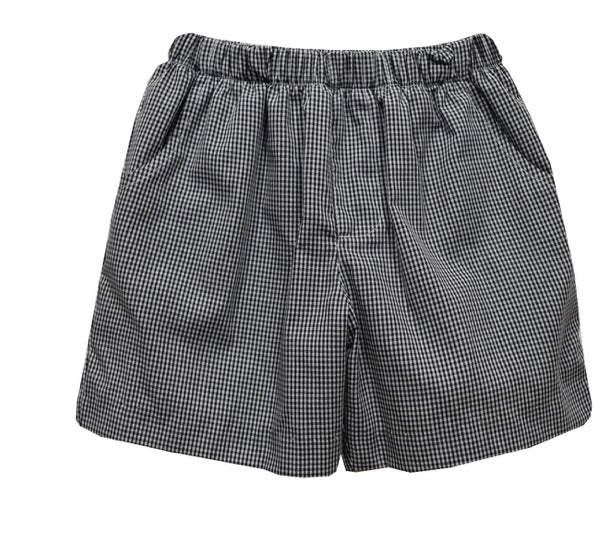 Black gingham pull on shorts with pockets