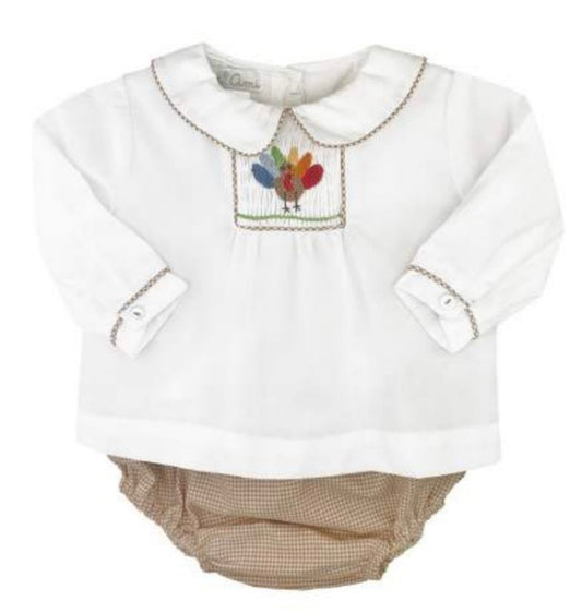 Brown Smocked Boy Diaper Set