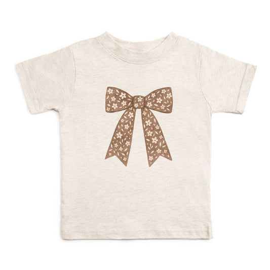 Mocha Floral Bow Patch Short Sleeve T-Shirt