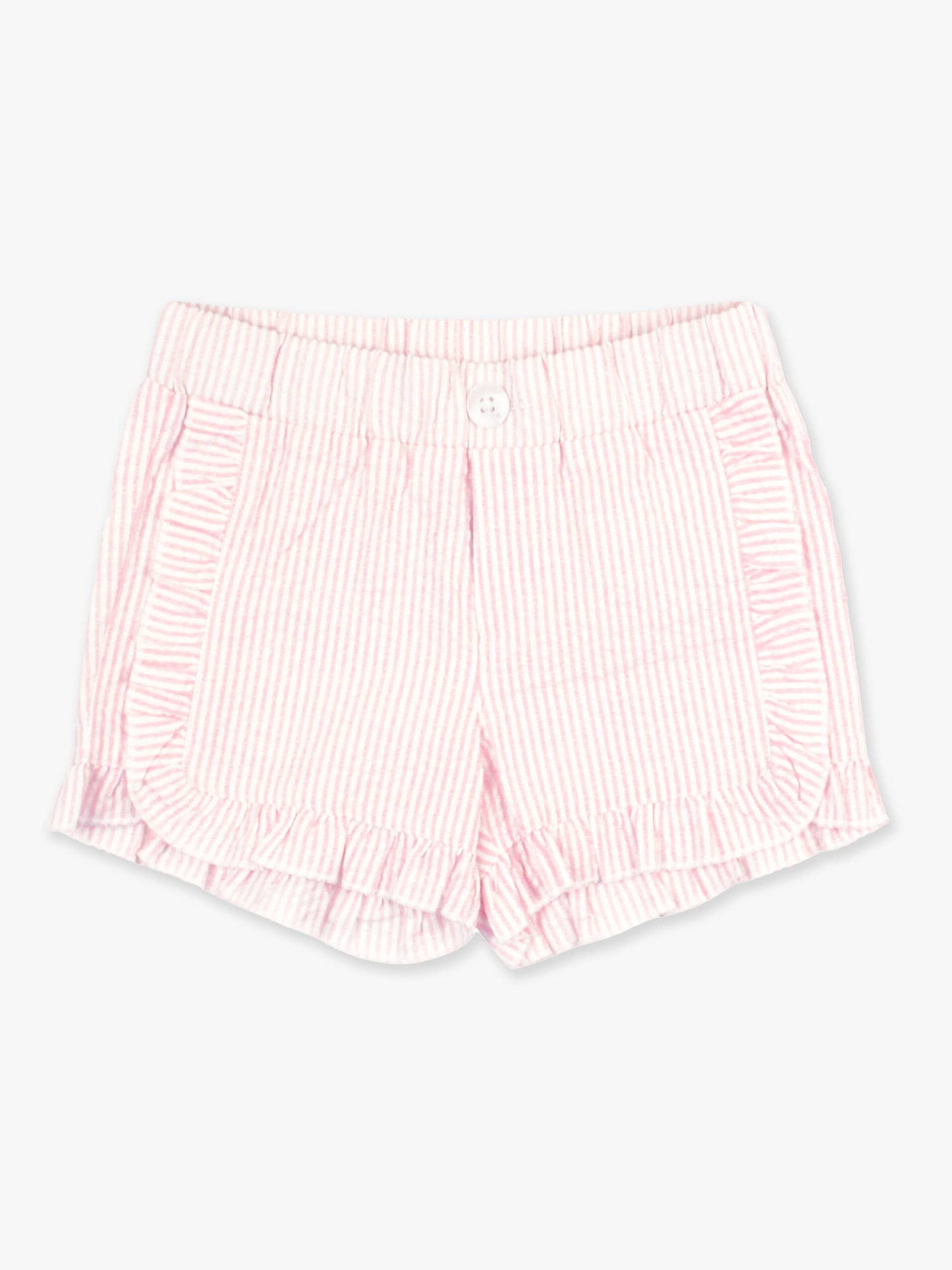 Pink Seersucker Ruffle Trim Woven Shorts