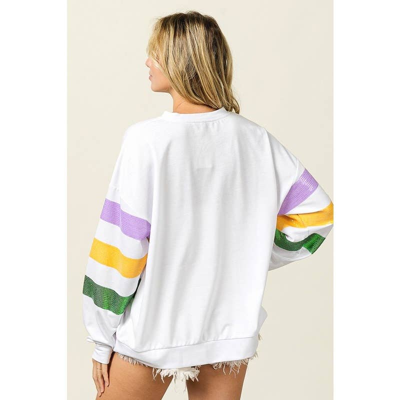 LADIES SEQUIN MARDI GRAS PULLOVER