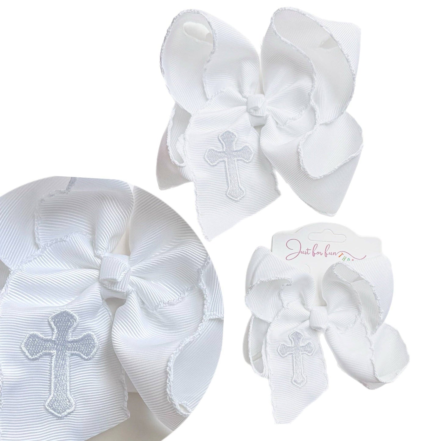 Cross Embroidered Hair Bow: 4 inch