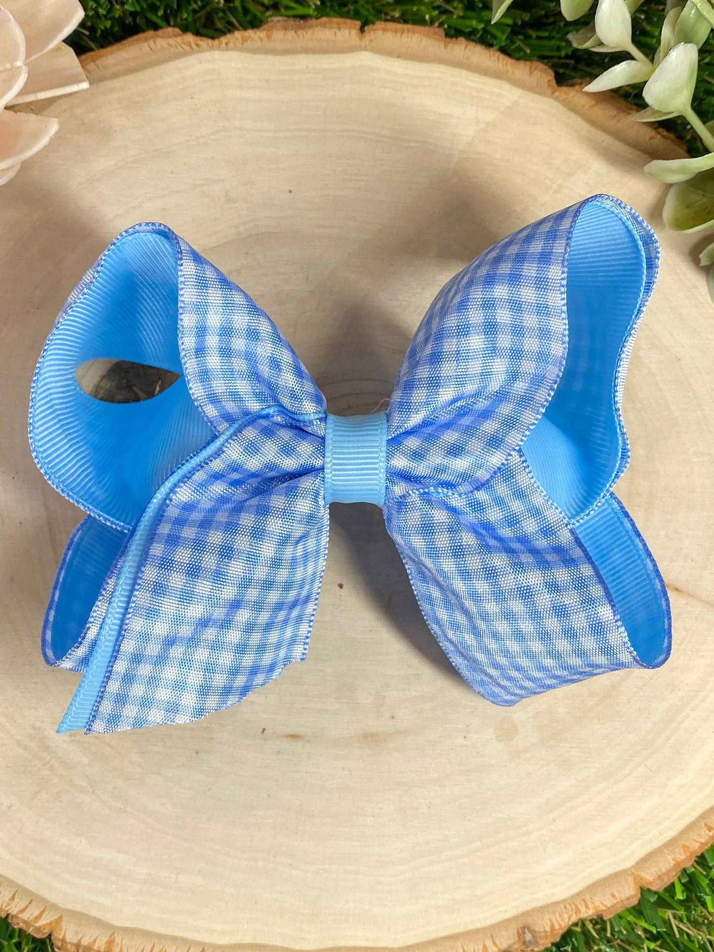 Blue Gingham Classic Boutique Hair Bow