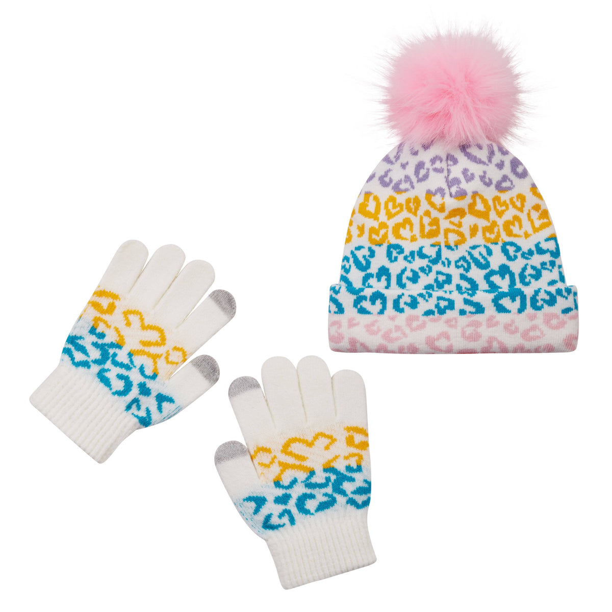 Hat & Glove Set-Rainbow Leopard