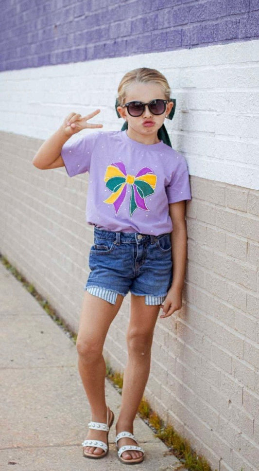 Lavender Bow Mardi Gras Tee Kids and Ladies