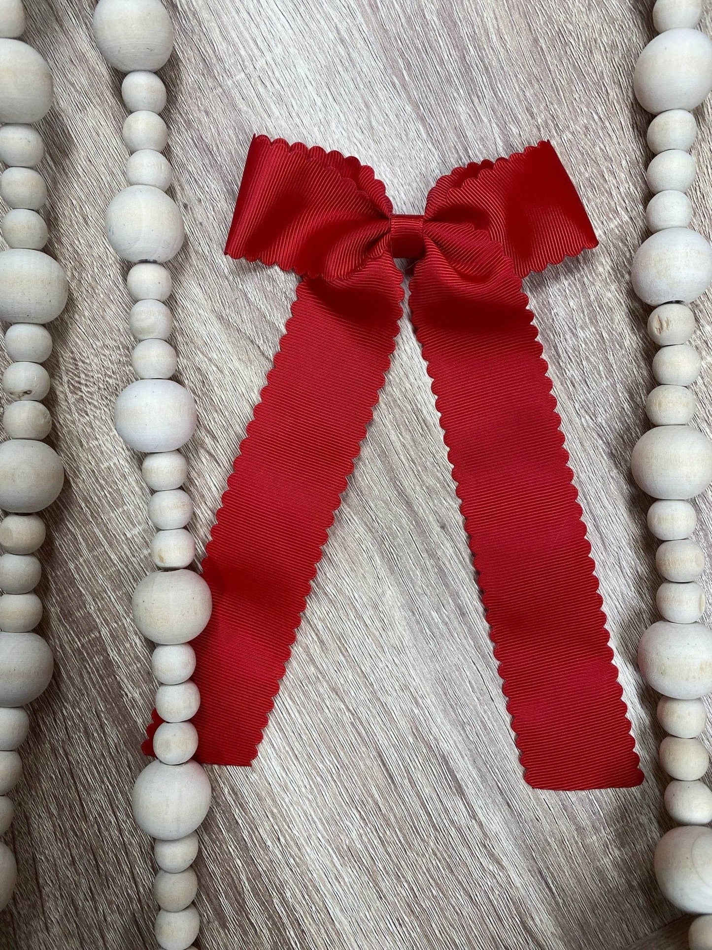 Scalloped Long Tail Bow with Alligator Clip: Red