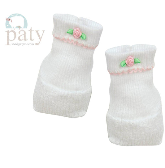 Paty Knit Booties with Pink Rosettes