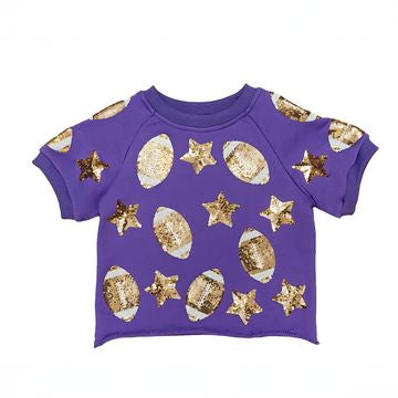 Purple and Gold Sequin Football Short Set