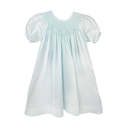 Mint Smocked Daygown with Raglan Embroidery
