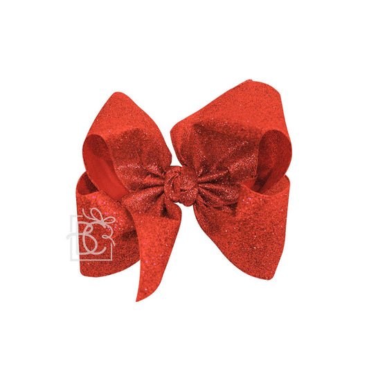 RED GLITTER METALLIC BOW ON CLIP