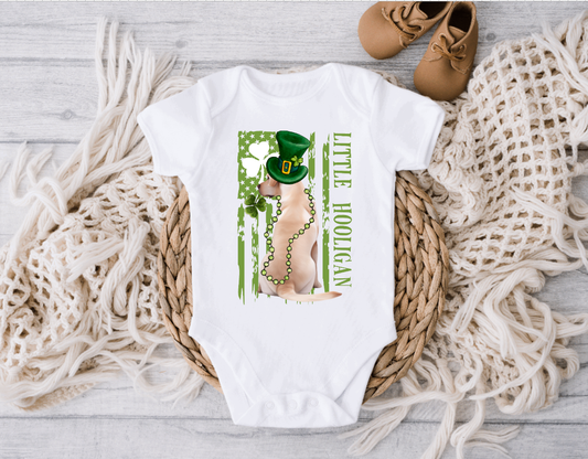 Little Hooligan Saint Patrick's Day Shamrock Baby Onesie