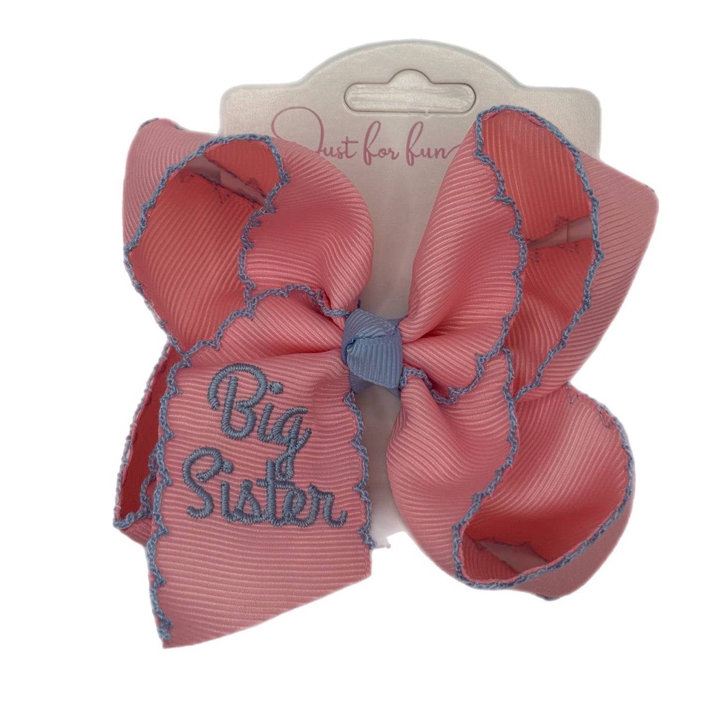 Big Sister Pink/Blue Moonstitch Hair Bow: 5.5 inch