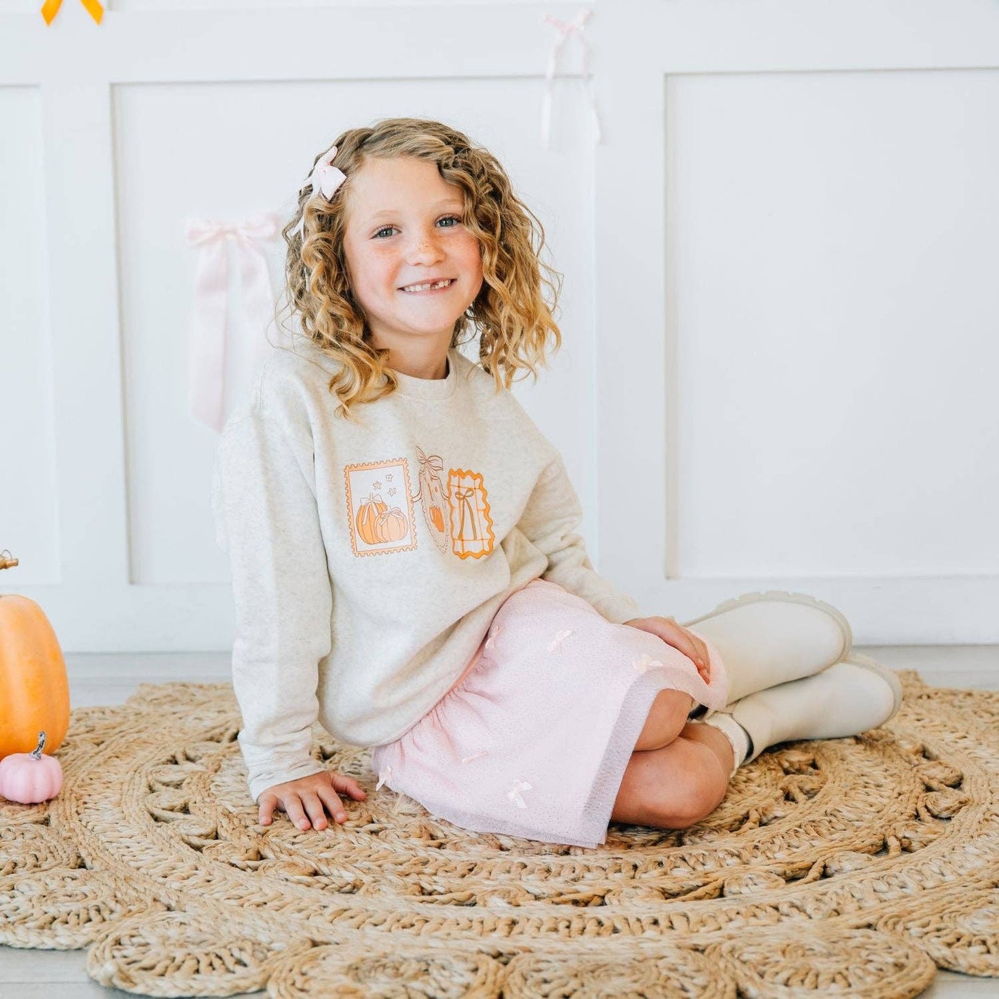 Pumpkin Embroidered Bow Clip - Hair Bows