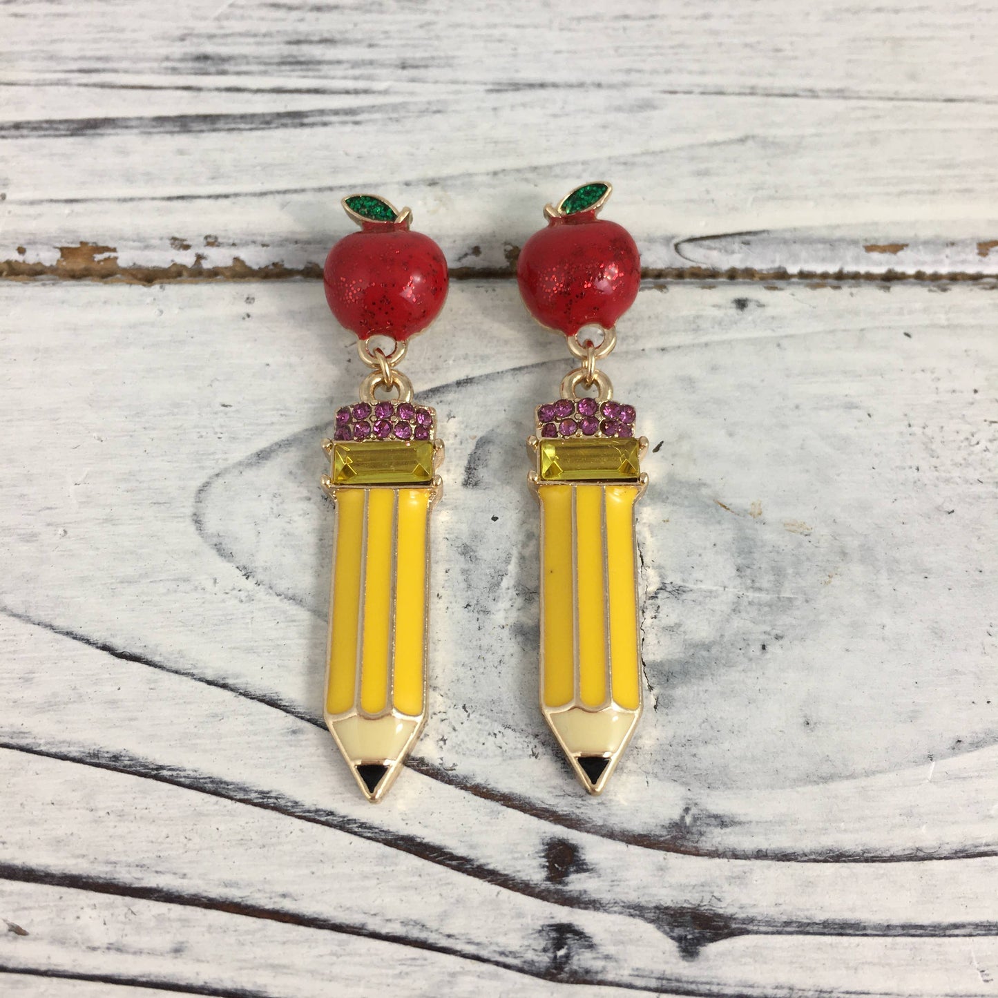 Pencil apple earrings