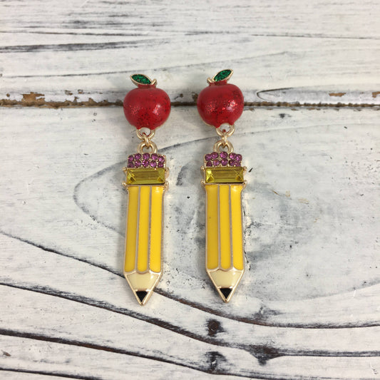 Pencil apple earrings