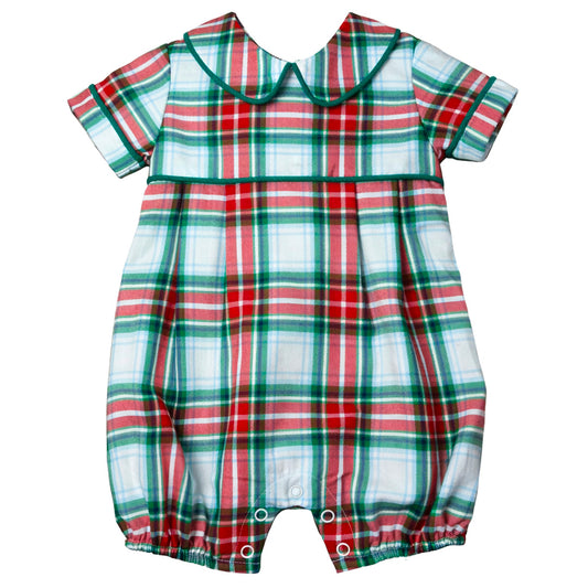 Red & Green Boys Plaid Romper