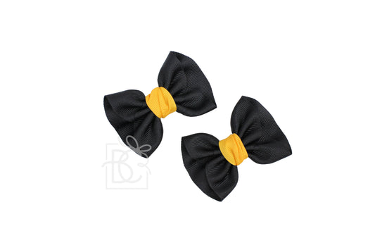 2Pk - Mini Anne Bow, Clip - Black Bow & Yellow Gold Knot