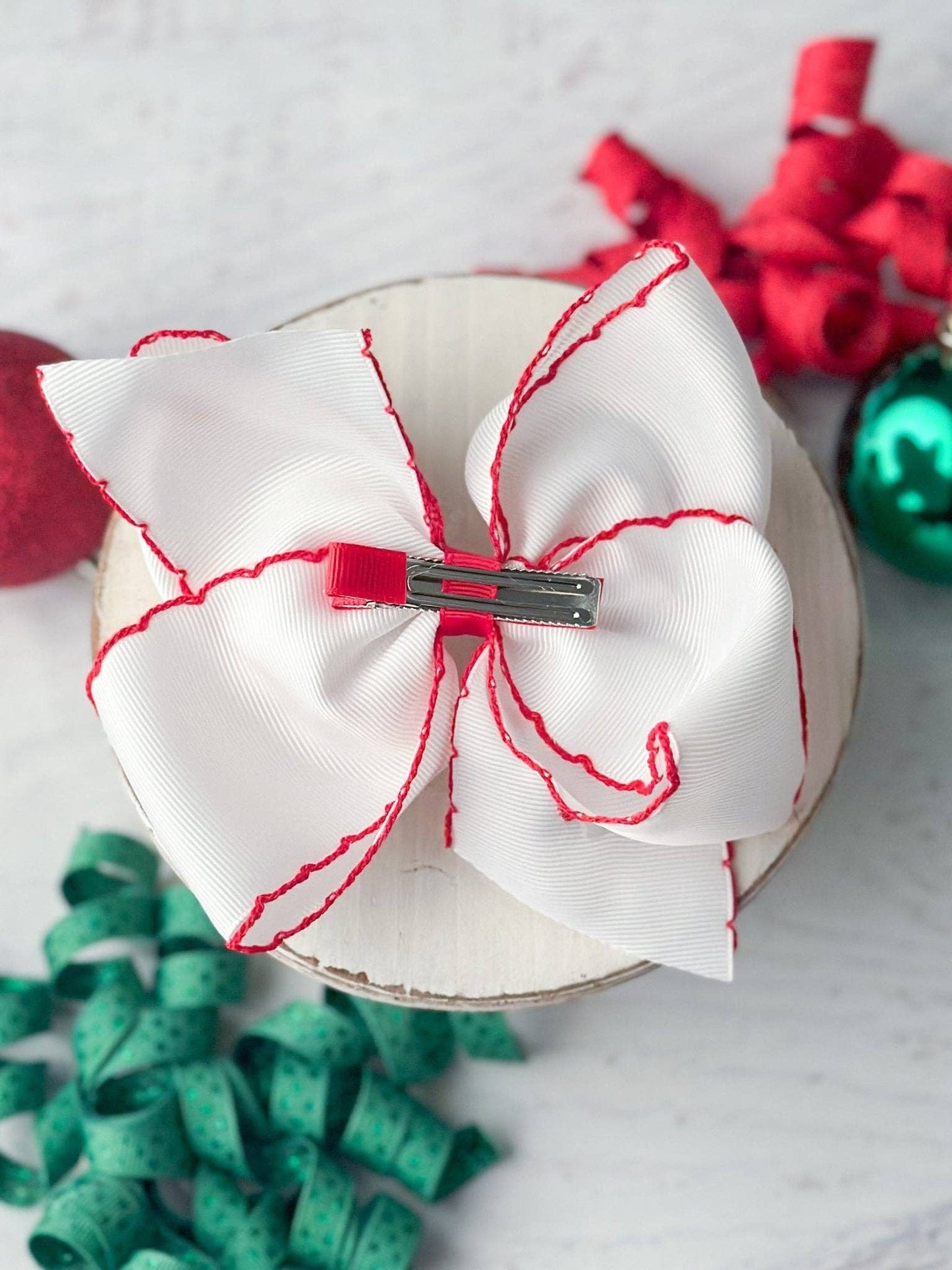 Candy Cane Embroidered Hair Bow