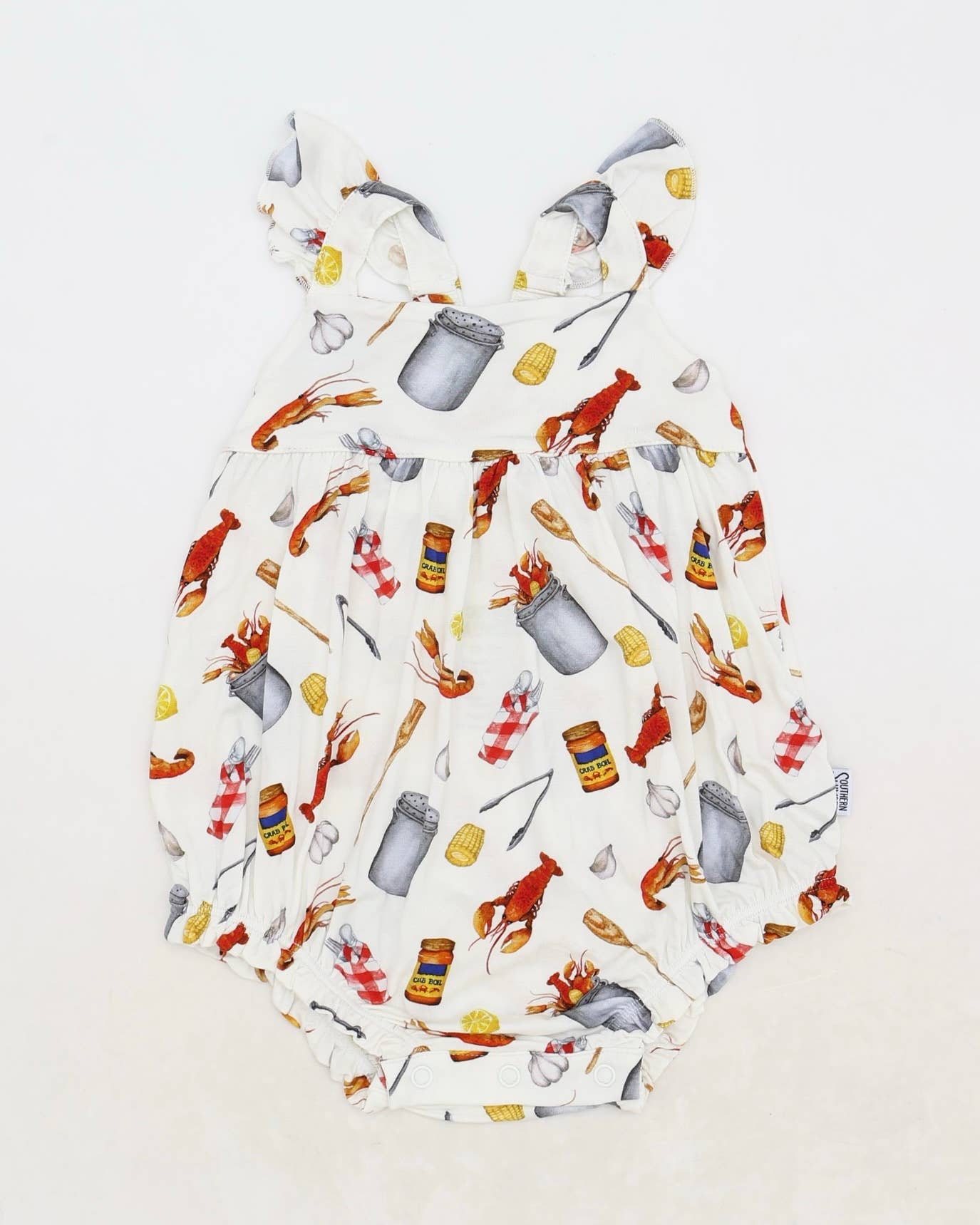 Crawfish Boil Bamboo Ruffle Romper with Snaps