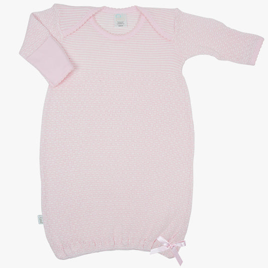 LS, Solid Stripe, Overlap Shoulder Gown #215J: Pink w/ Pink Trim / Newborn