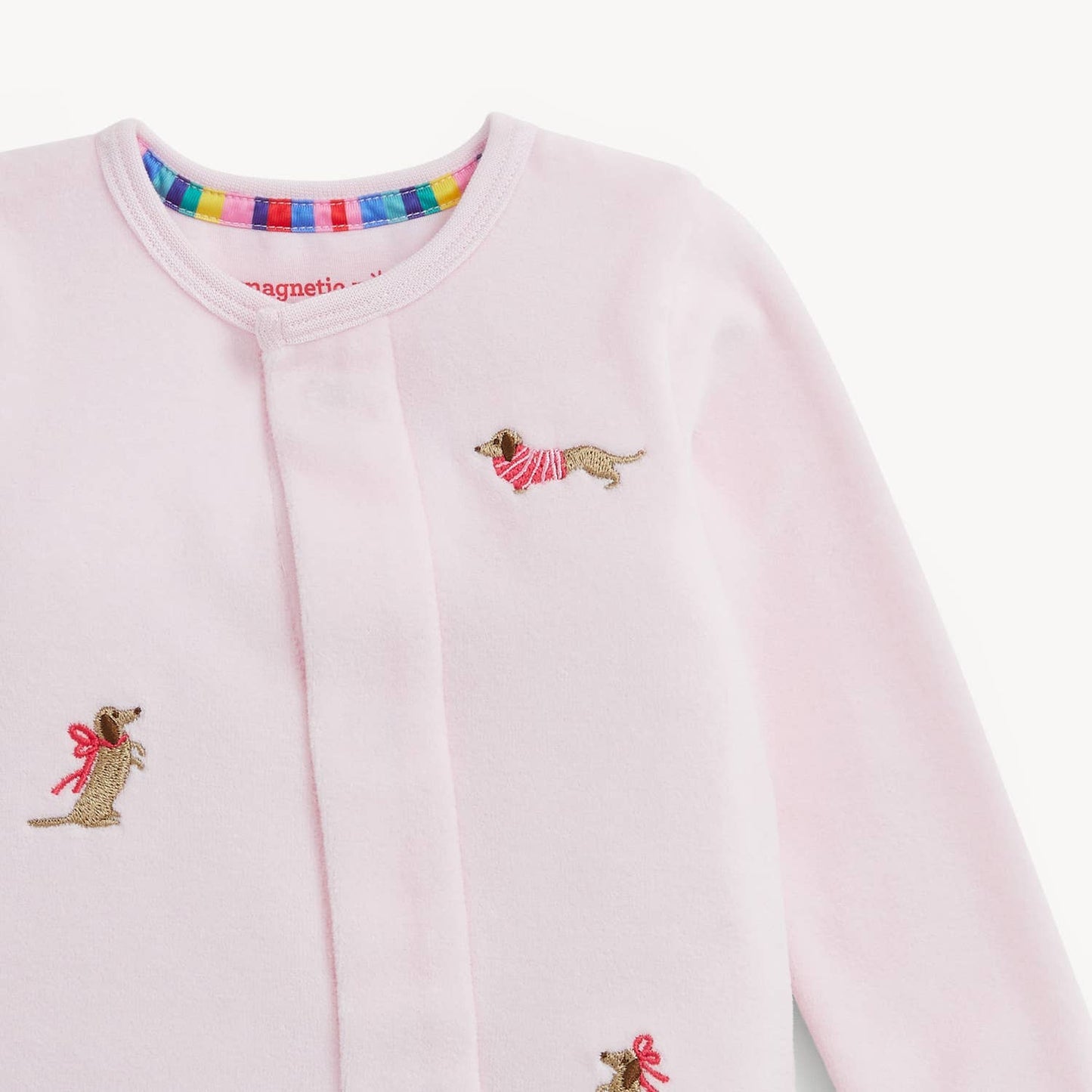 EMBROIDERY DOGS PINK VELOUR MAGNETIC  FOOTIE