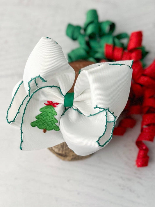 Christmas Tree Embroidered Hair Bow