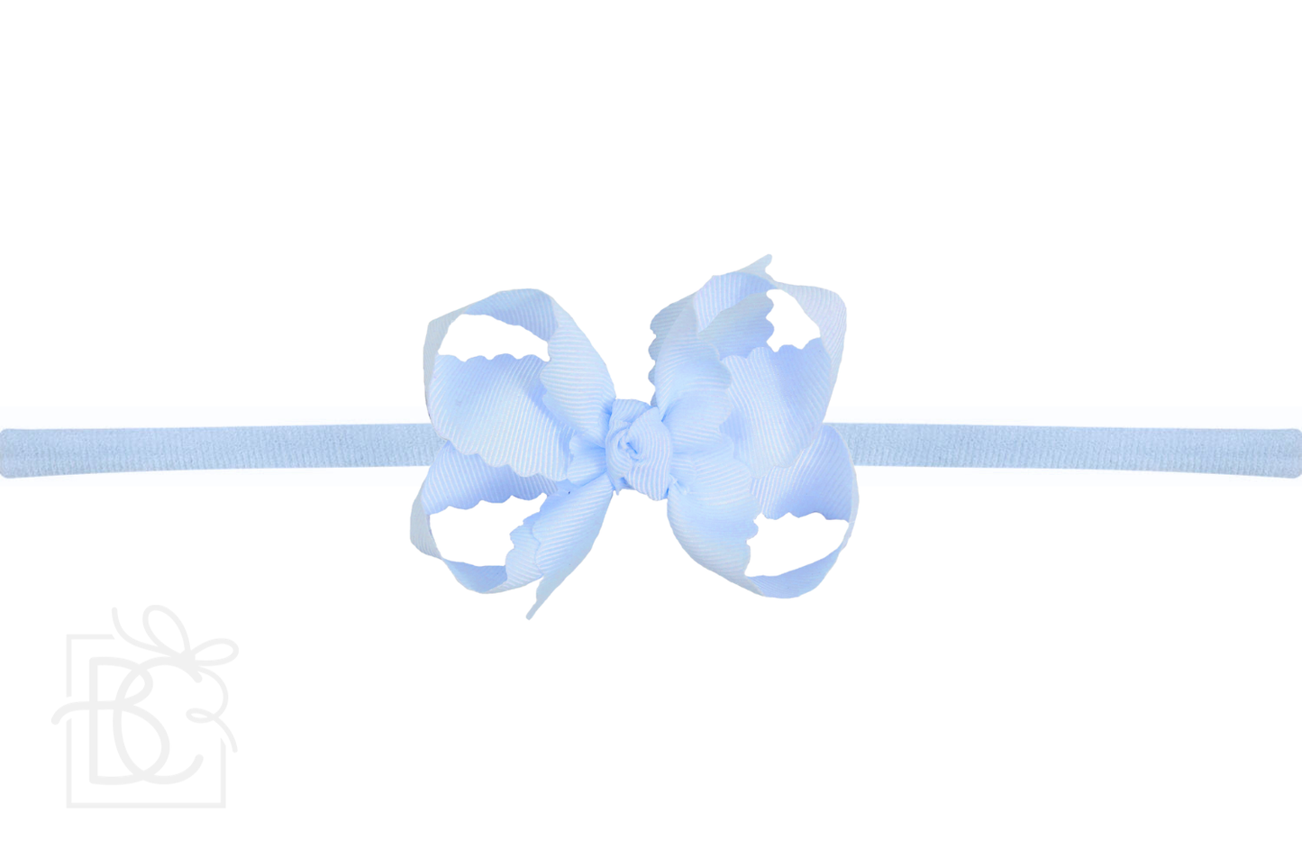 1/4" NYLON PANTYHOSE HEADBAND W/ SCALLOPED EDGE BOW: Millennium Blue / 3.5" Medium
