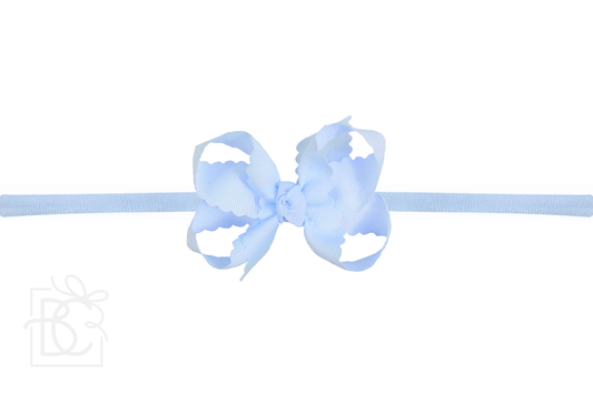 1/4" NYLON PANTYHOSE HEADBAND W/ SCALLOPED EDGE BOW: Millennium Blue / 3.5" Medium
