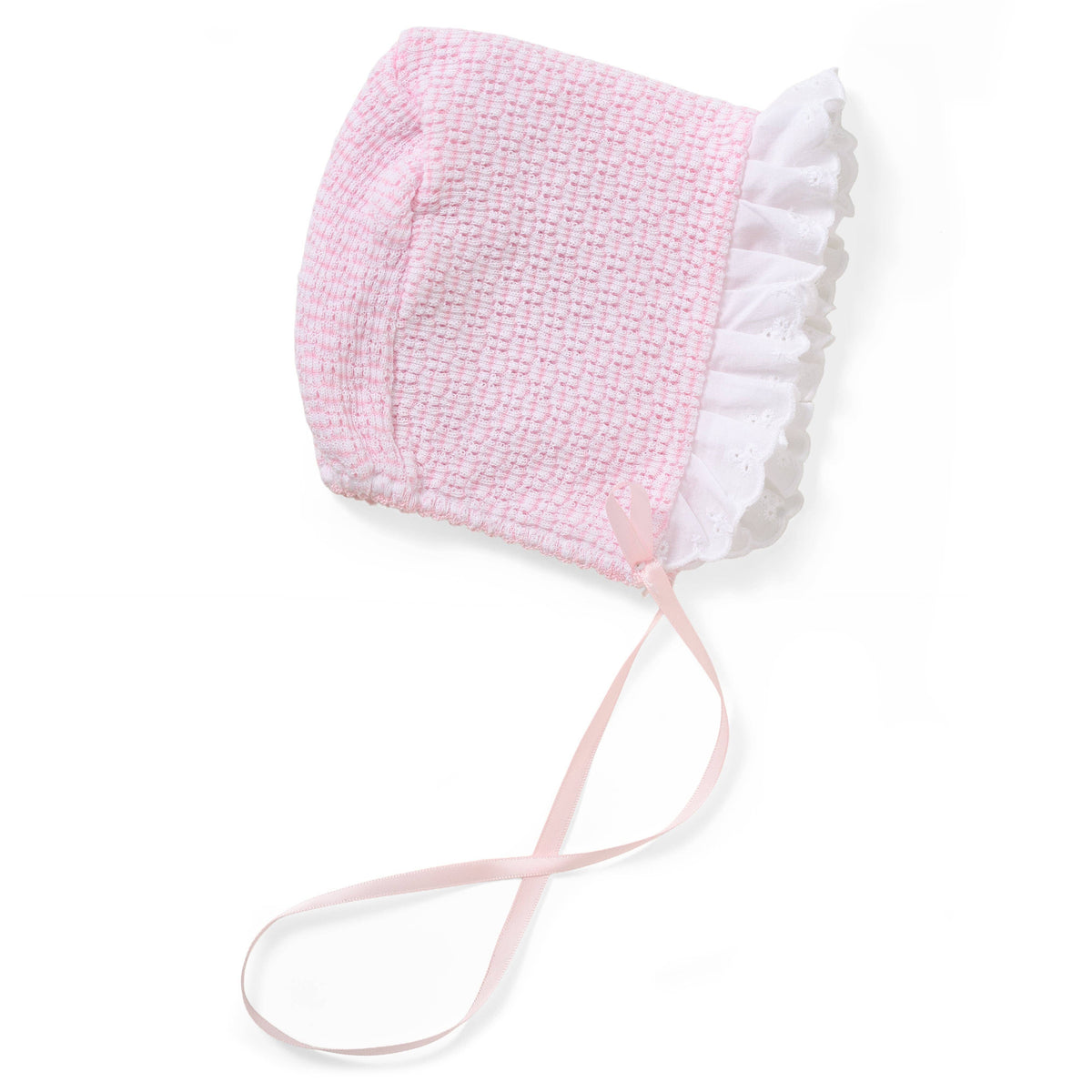 Paty pink Knit Solid Color Bonnet with Eyelet Trim: Pink