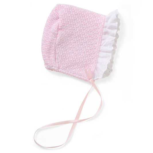Paty pink Knit Solid Color Bonnet with Eyelet Trim: Pink