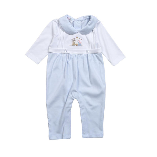 Nativity embroidered blue Pima romper