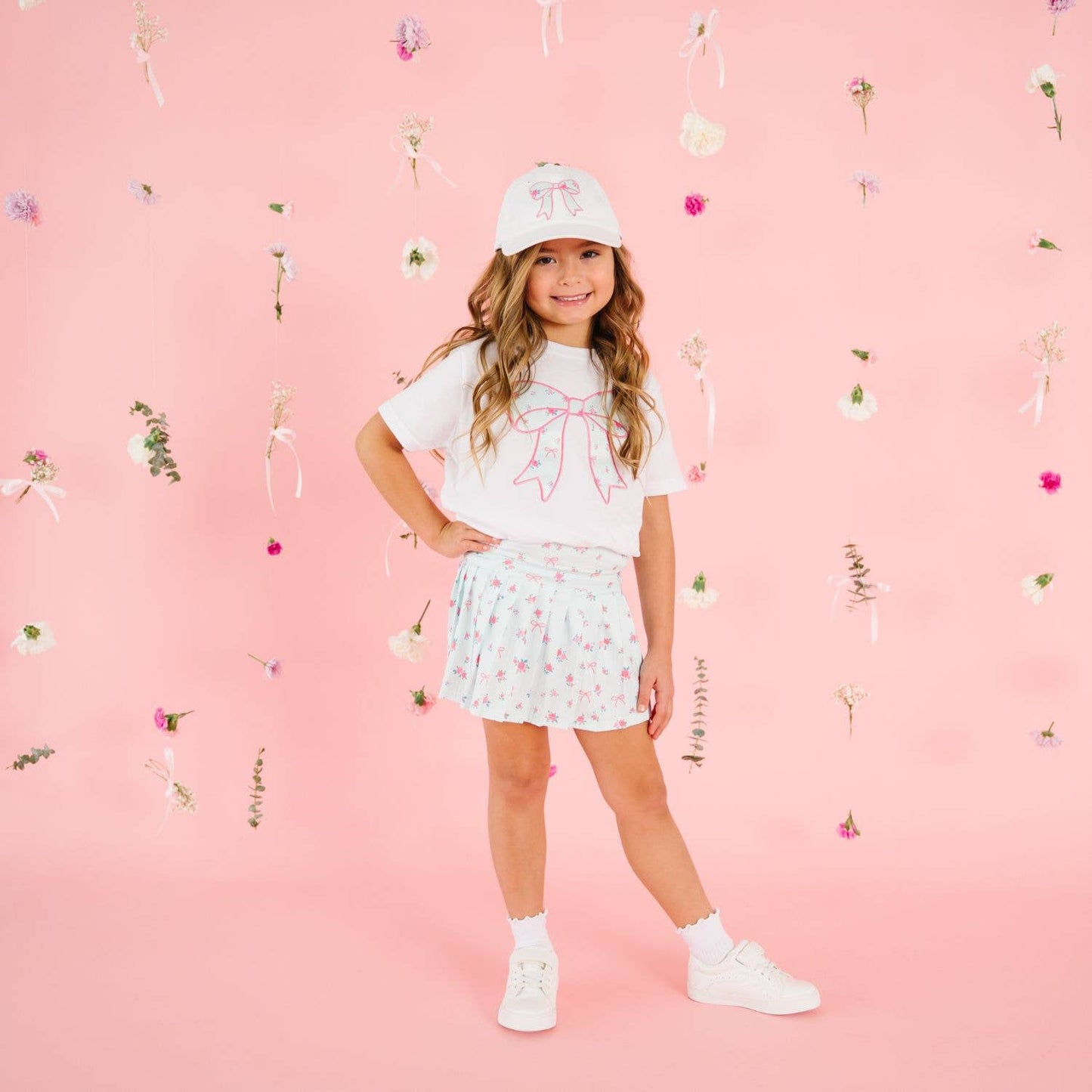 Sky Blue Floral Bow Patch Short Sleeve T-Shirt