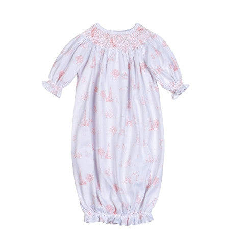 Pink Baby Toile Pima Hand Smocked Gown