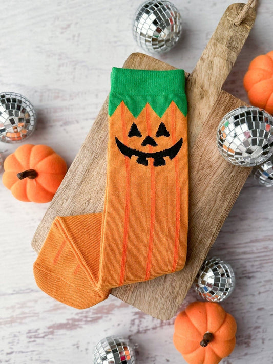 Jack-O'-Latern with Stripes Tube Socks