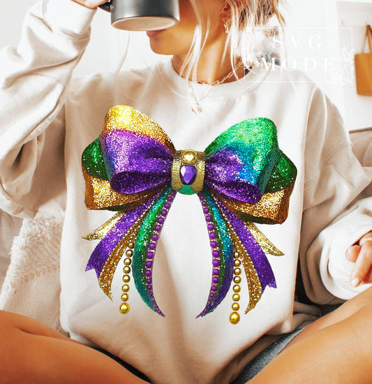 Coquette Mardi Gras Bow Sweatshirt: Sand