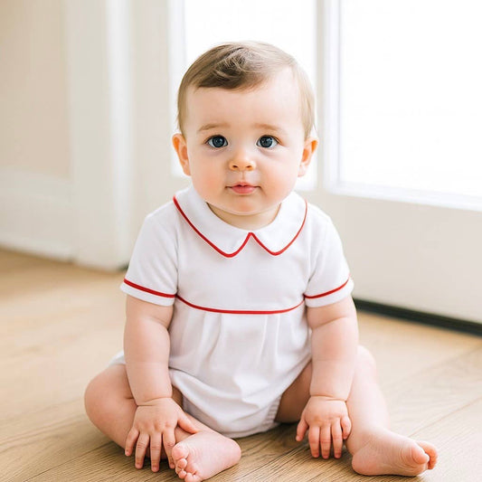 Red and White Collared Short Sleeve Bubble