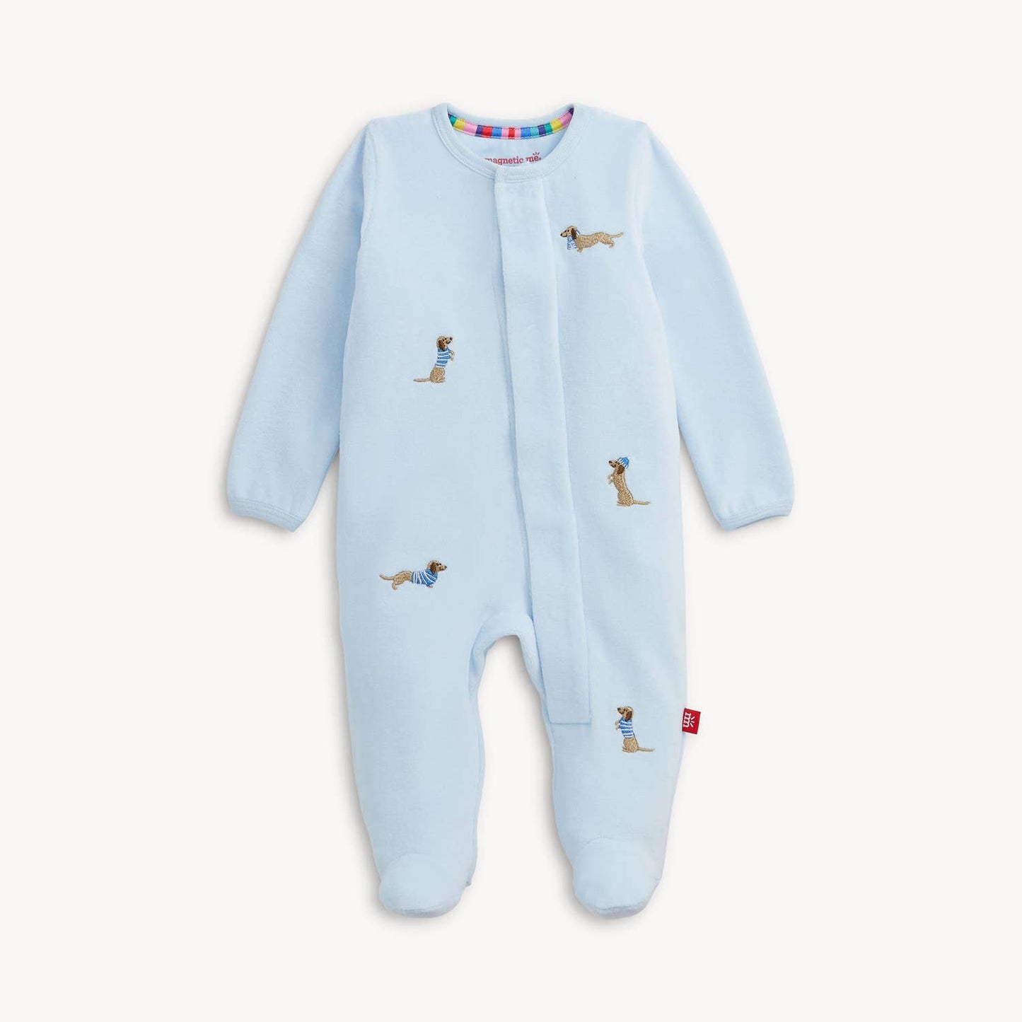 EMBROIDERY DOGS BLUE VELOUR Magnetic FOOTIE
