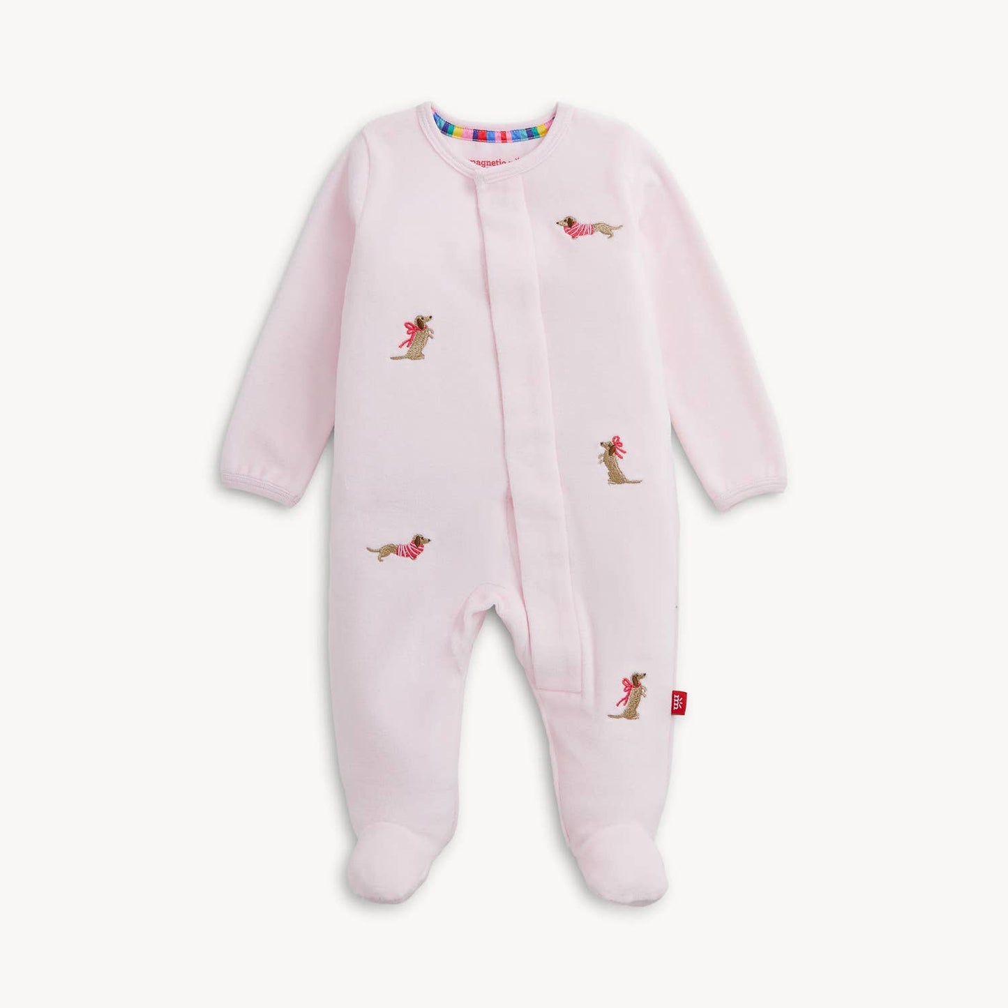 EMBROIDERY DOGS PINK VELOUR MAGNETIC  FOOTIE