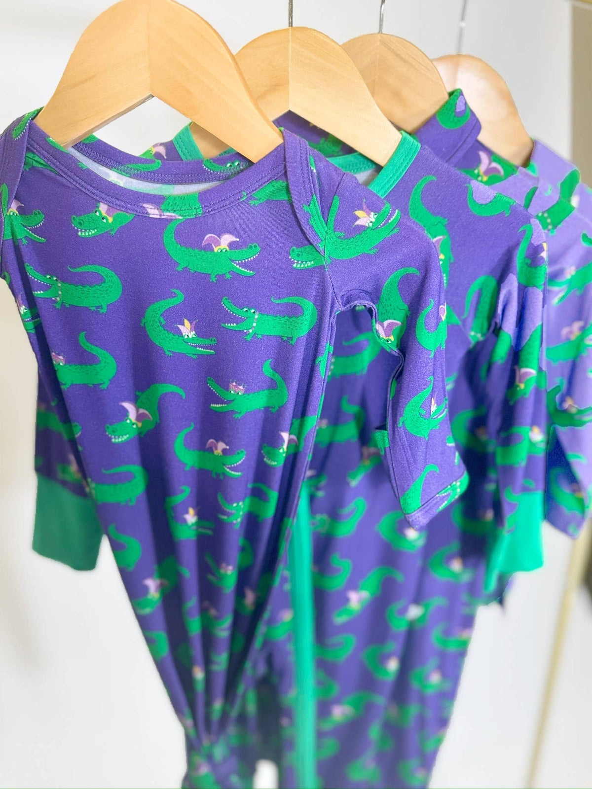 Mardi Gras Gator Krewe Bamboo Convertible Zip PJs